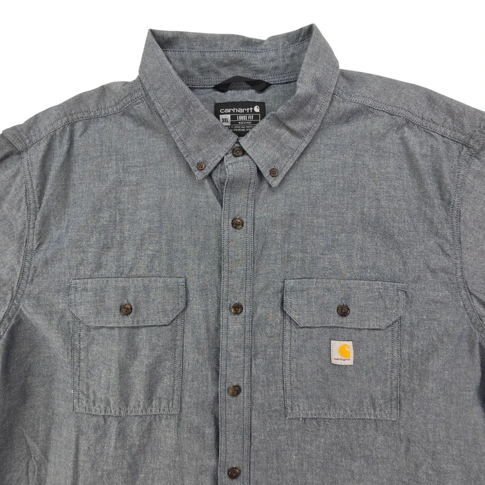 Carhartt TW4369-M Chambray Shirt Mens 3XL Blue Loose Fit Short Sleeve Work